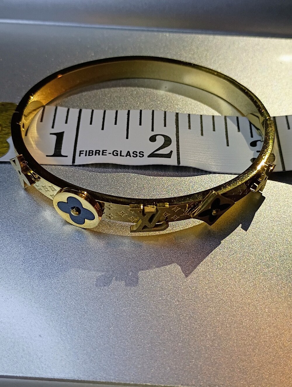 New Gold Tone & Black Monogram Bangle Bracelet - Picture 4 of 6
